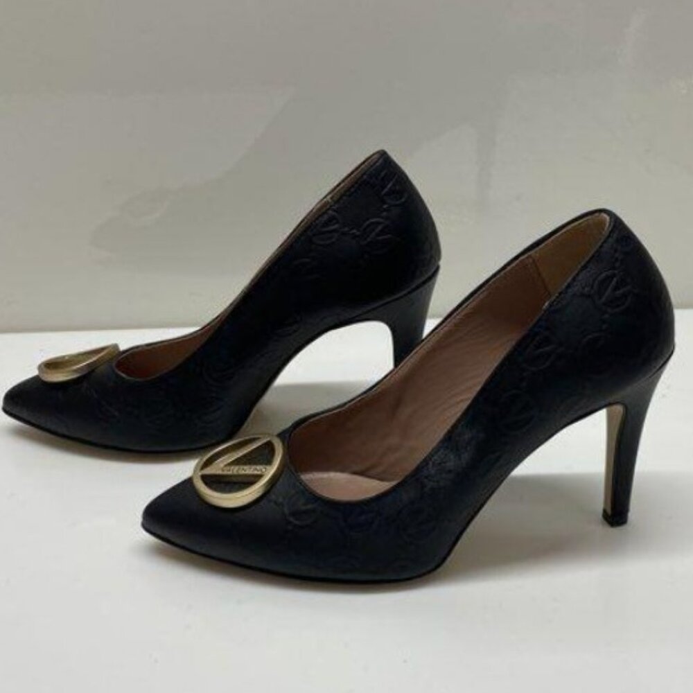 Mario Valentino Black Embossed Leather Pointed-Toe Pumps | Size 7 | Authentic - Picture 2 of 6